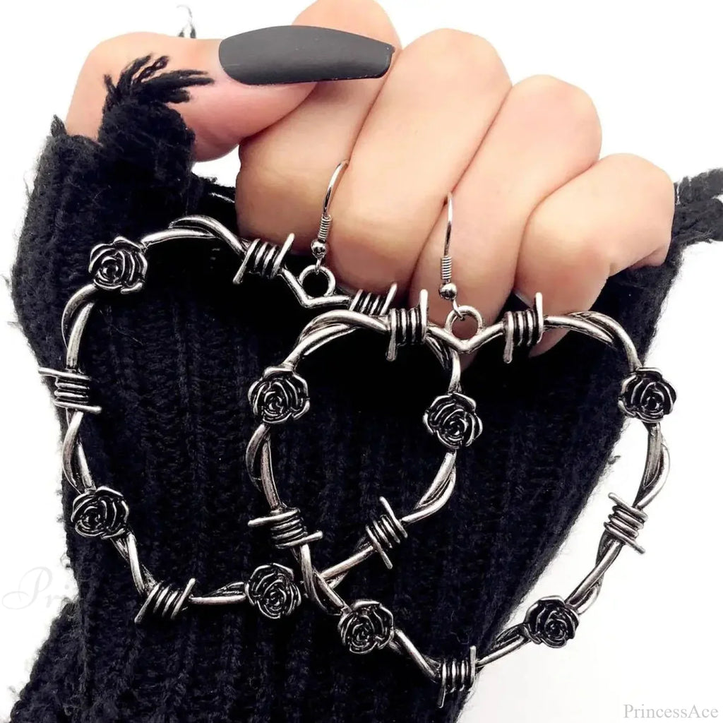 Rebel Celestial Cross Silver Empty Heart Earring