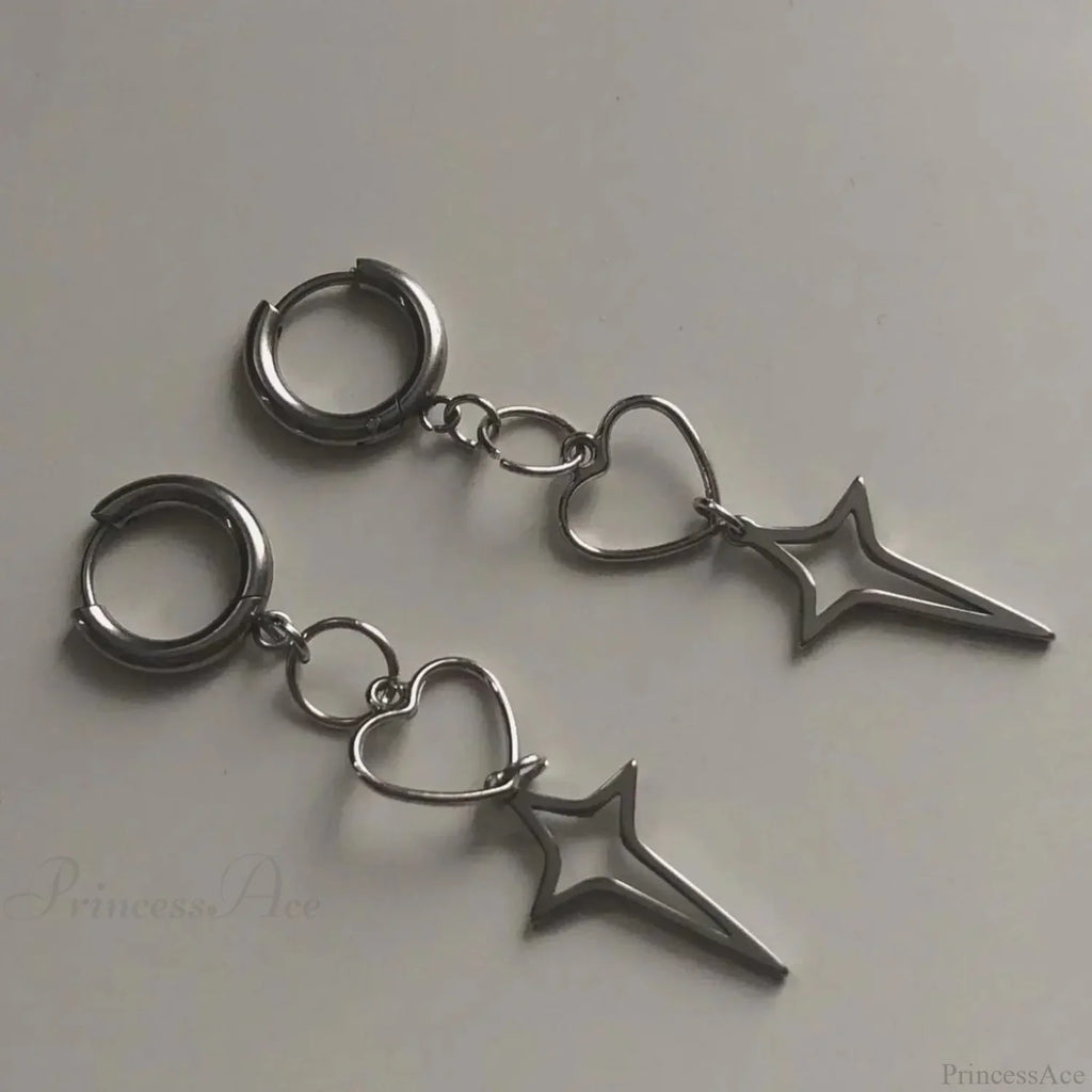 Rebel Celestial Cross Silver Empty Heart Earring