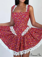 Red Printed Stylish Backless Mini Dress