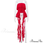 Red Ruffled Lace Charming Up Tube Top