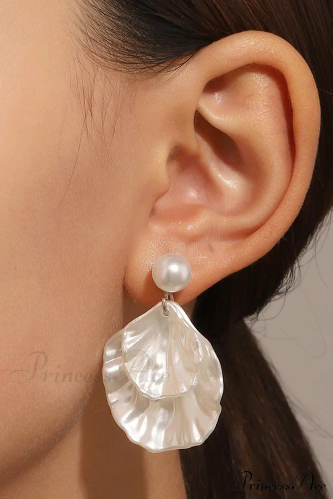 Resin Shell Earrings With Pearl Accent