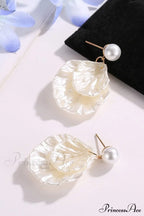 Resin Shell Earrings With Pearl Accent