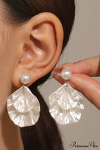 Resin Shell Earrings With Pearl Accent