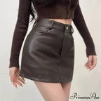 Retro High Waist A-Line Stylish Brown Elegant Skirt