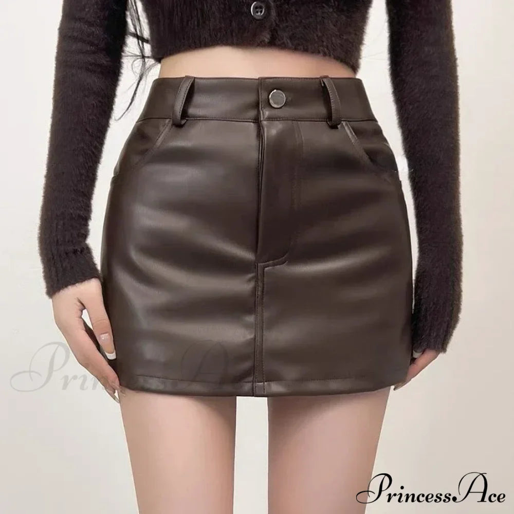 Retro High Waist A-Line Stylish Brown Elegant Skirt