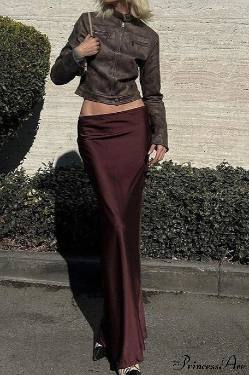 Retro Distressed Coffee Cropped Stand-Collar Pu Jacket