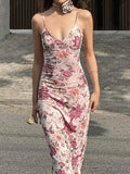 Retro Floral Print Cami Backless Wrap Dress