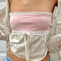 Retro Lace Trim Strapless Tube Crop Top