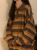 Retro Lazy Style Striped Loose Sweater