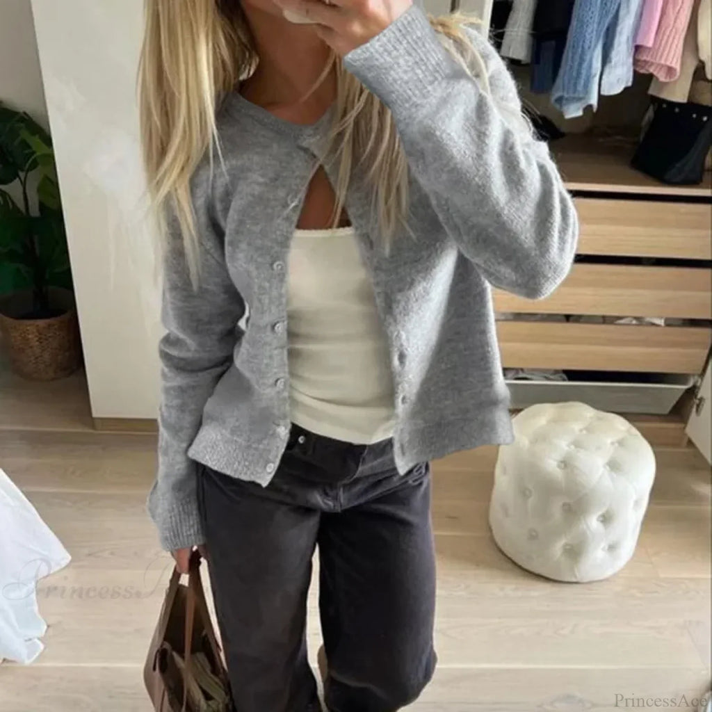 Retro Round Neck Long Sleeve Knit Cardigan