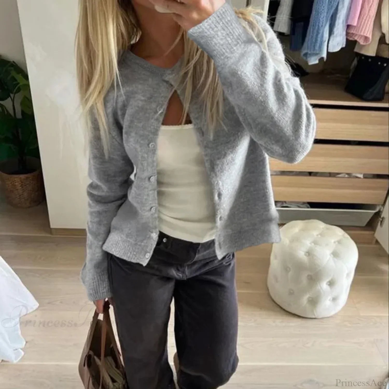 Retro Round Neck Long Sleeve Knit Cardigan