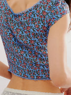 Retro Slim Fit Floral Button V-Neck Crop Top