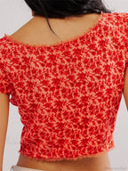 Retro Slim Fit Floral Button V-Neck Crop Top