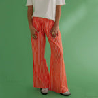 Retro Striped Button High Waist Straight Pant