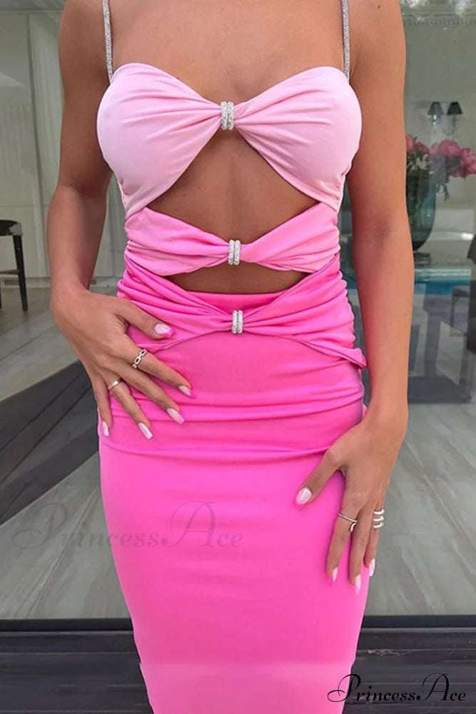 Rhinestone Cut Out Midi Dress With Corset