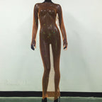 Rhinestone Fishnet Long Sleeve Party Dress