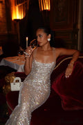 Rhinestone Low Neck Maxi Bodycon Party Dress