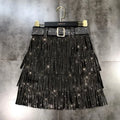 Rhinestones Tassel High Waist Belt Skirt