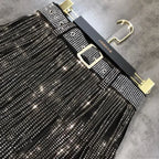 Rhinestones Tassel High Waist Belt Skirt