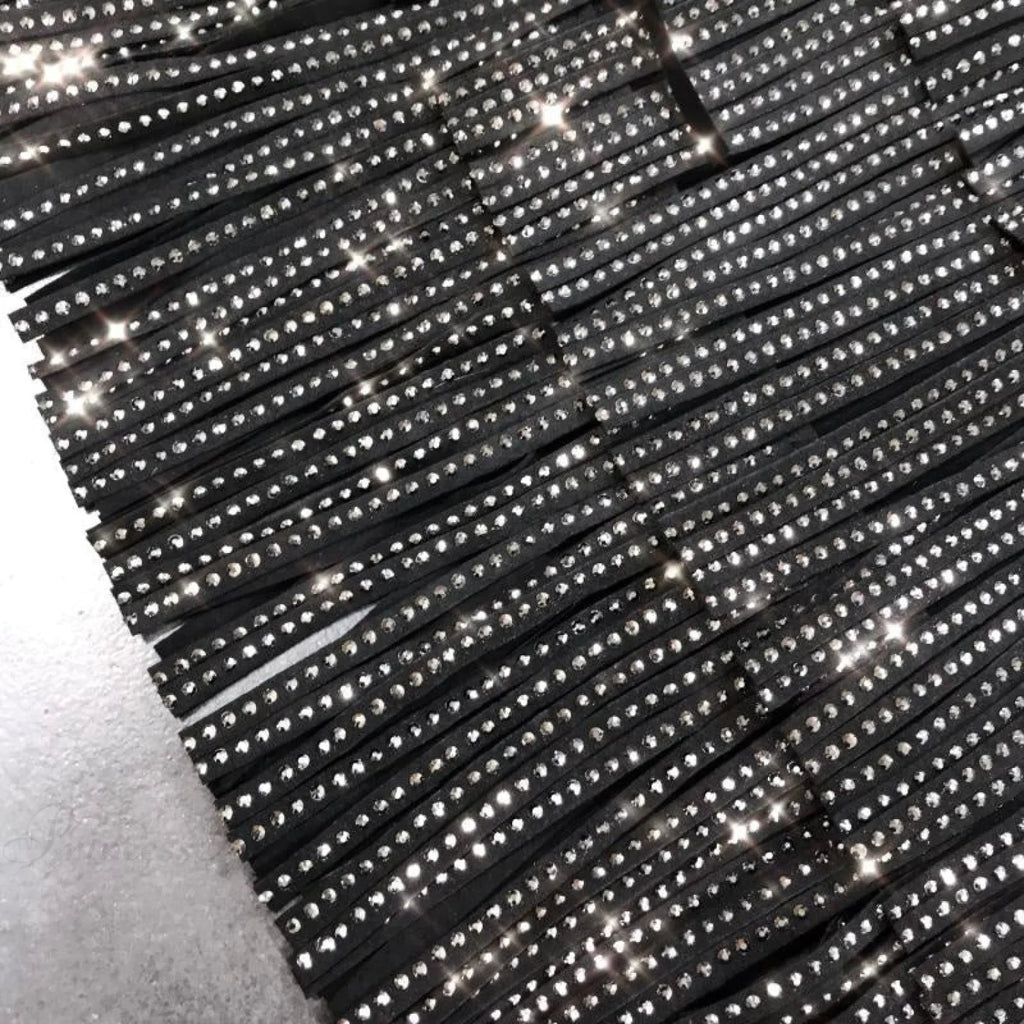 Rhinestones Tassel High Waist Belt Skirt