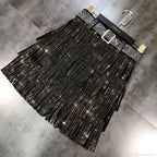 Rhinestones Tassel High Waist Belt Skirt