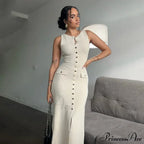 Ribbed Buttoned Stylish Midi Dress