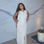 Ribbed Buttoned Stylish Midi Dress