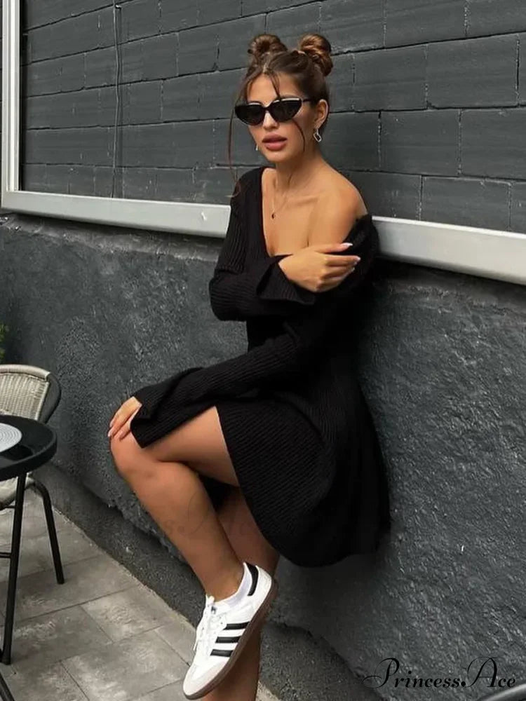 Ribbed Knit A-Line Jersey Mini Dress