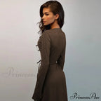 Ribbed Knitted Tie-Detailed Club-Ready Birthday Autumnal Maxi Dress
