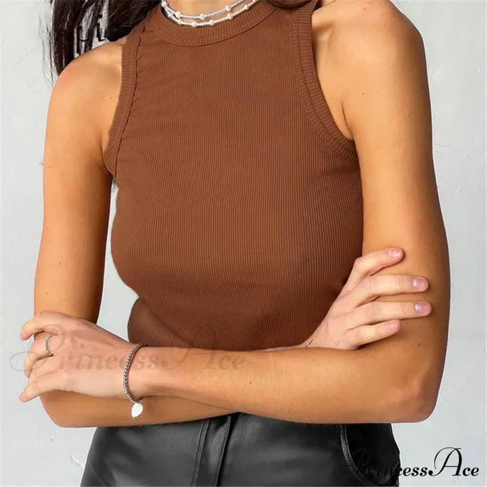 Ribbed Knitteds Neck Summer Shirts White Black Casual Sport Vest Off Shoulder Green Tank Top