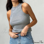 Ribbed Knitteds Neck Summer Shirts White Black Casual Sport Vest Off Shoulder Green Tank Top