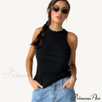 Ribbed Knitteds Neck Summer Shirts White Black Casual Sport Vest Off Shoulder Green Tank Top