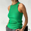 Ribbed Knitteds Neck Summer Shirts White Black Casual Sport Vest Off Shoulder Green Tank Top