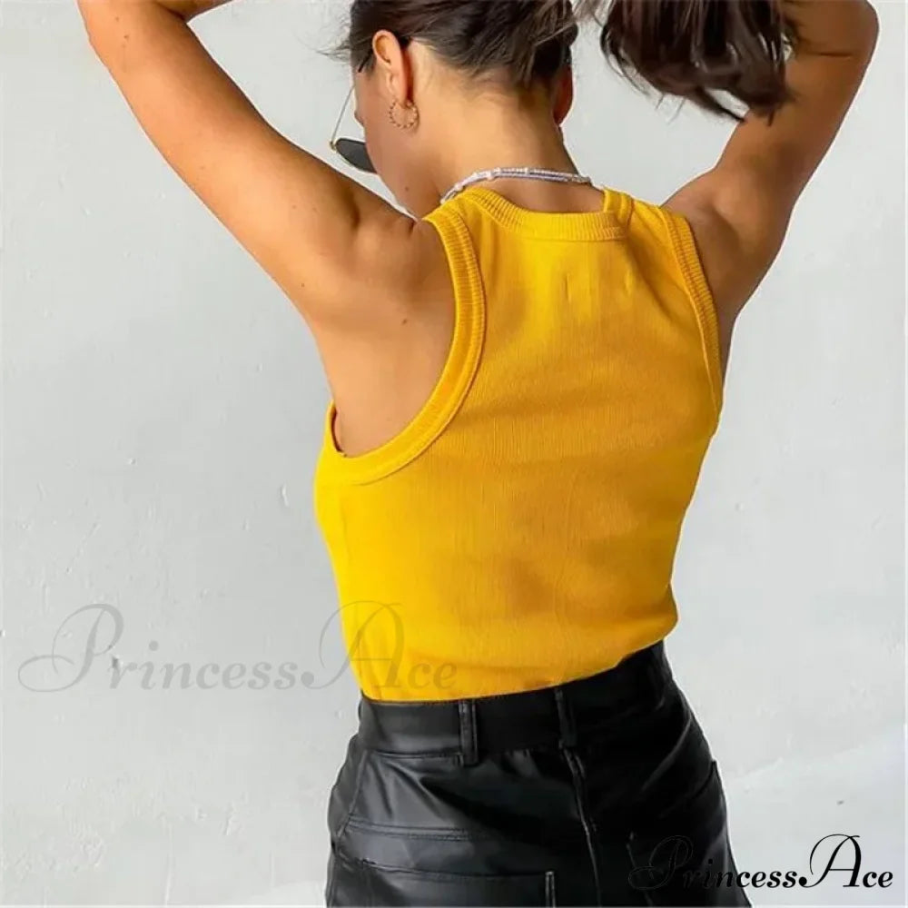 Ribbed Knitteds Neck Summer Shirts White Black Casual Sport Vest Off Shoulder Green Tank Top
