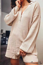 Ribbed Rompers With Lapel And Long Sleeves
