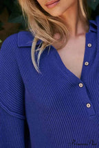 Ribbed Rompers With Lapel And Long Sleeves