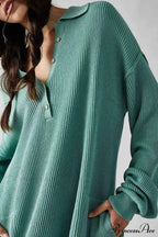 Ribbed Rompers With Lapel And Long Sleeves