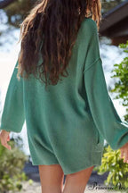 Ribbed Rompers With Lapel And Long Sleeves