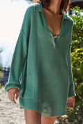 Ribbed Rompers With Lapel And Long Sleeves