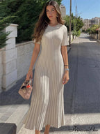 Ribbed Short Stylish Sleeve Maxi Dress&Nbsp;