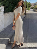 Ribbed Short Stylish Sleeve Maxi Dress&Nbsp;