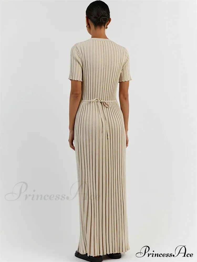 Ribbed Short Stylish Sleeve Maxi Dress&Nbsp;