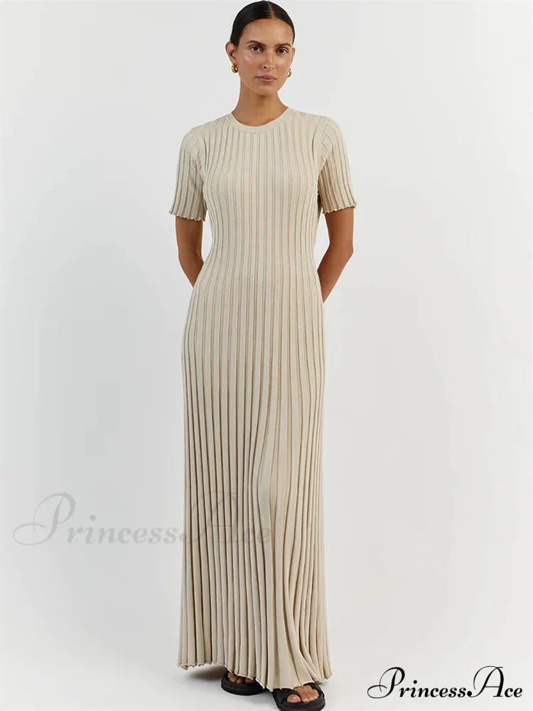 Ribbed Short Stylish Sleeve Maxi Dress&Nbsp;