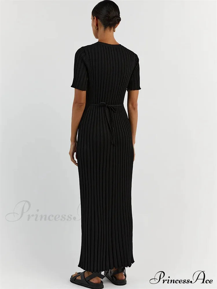 Ribbed Short Stylish Sleeve Maxi Dress&Nbsp;