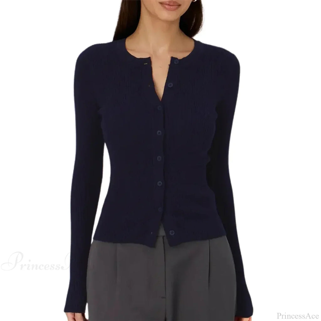 Ribbed Slim Button-Up Long Sleeve Cardigan