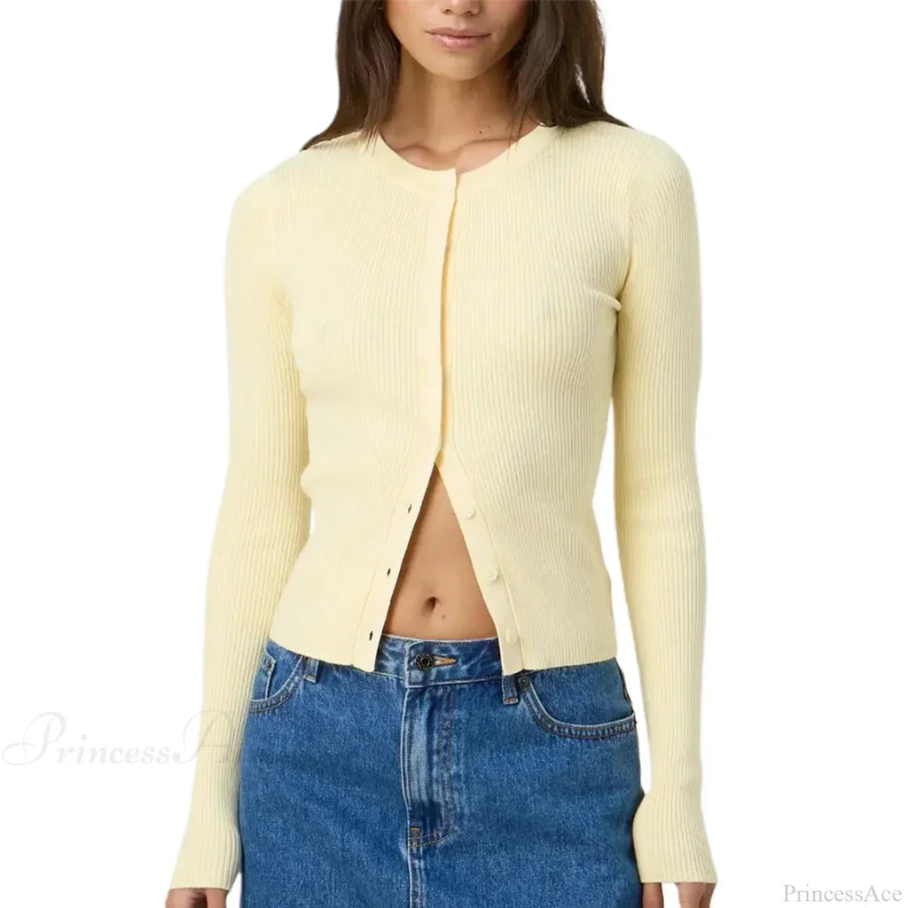Ribbed Slim Button-Up Long Sleeve Cardigan