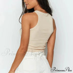 Ribbed Women White Summer Casual Fitness Short Vest Candy Knitted Off Shoulder Crop Tank Top