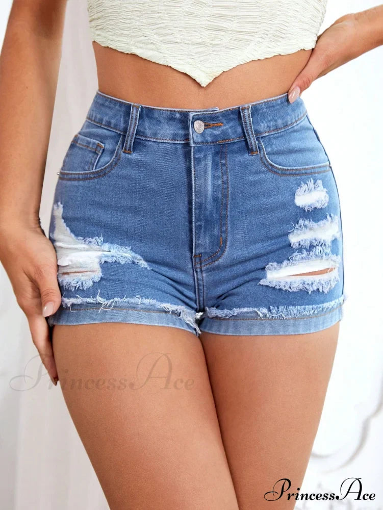Ripped Raw Hem Denim Shorts