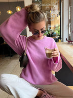 Rose Pink O - Neck Lantern Sleeve Sweater