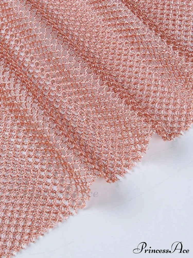 Round Splicing Neck Furry Hollow Mesh Glitter Arm See-Through Long Dress